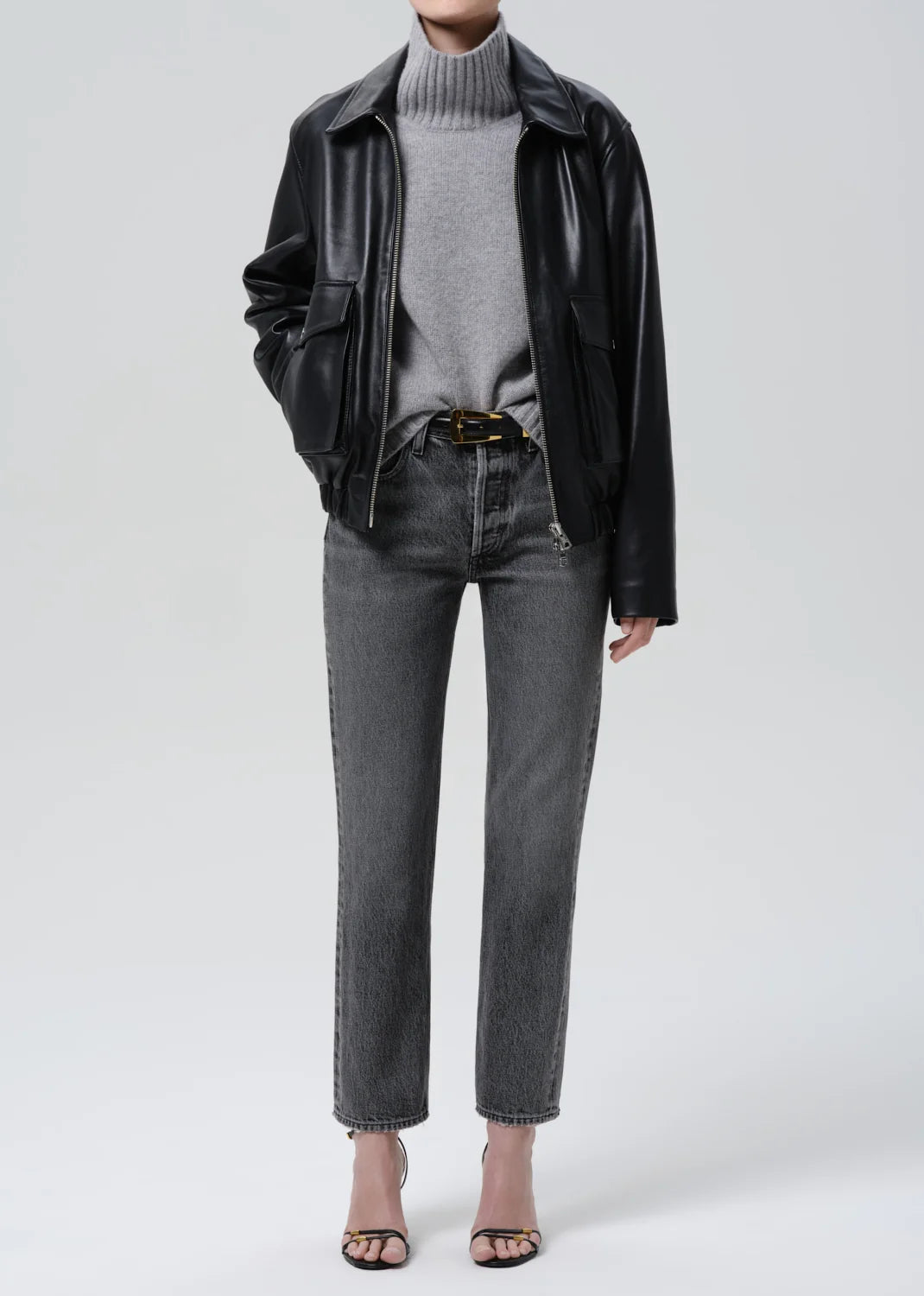 Citizens of Humanity - Black Zip Front Leather Bomber Jacket
