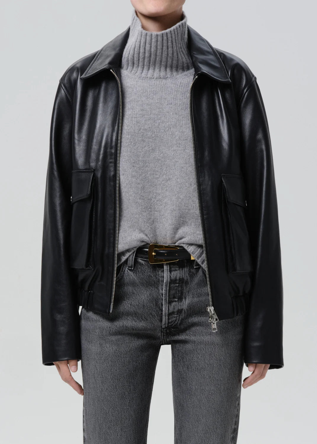 Citizens of Humanity - Black Zip Front Leather Bomber Jacket