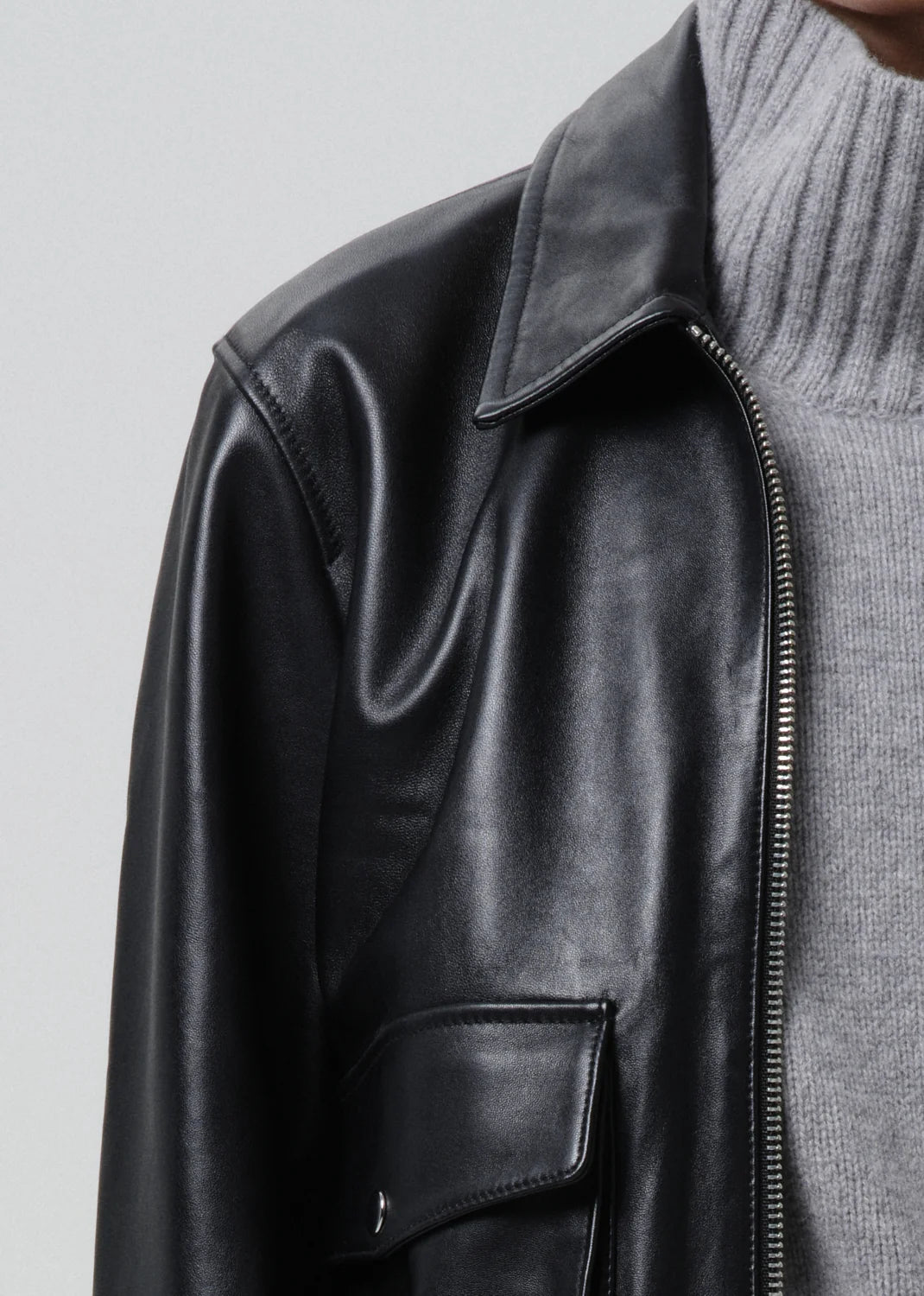 Citizens of Humanity - Black Zip Front Leather Bomber Jacket