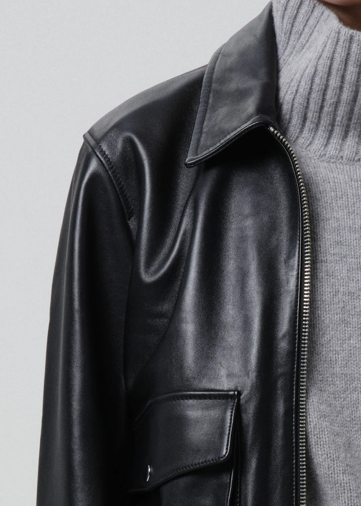 Citizens of Humanity - Black Zip Front Leather Bomber Jacket