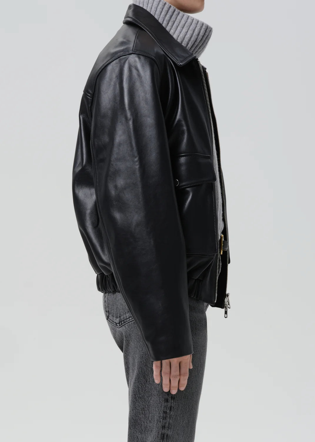 Citizens of Humanity - Black Zip Front Leather Bomber Jacket