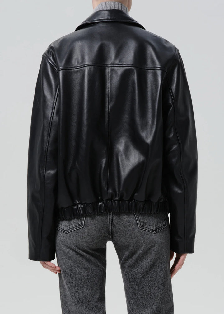 Citizens of Humanity - Black Zip Front Leather Bomber Jacket