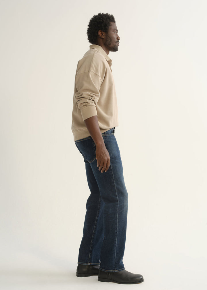Elijah Straight Cashmere Denim in Prospect on model