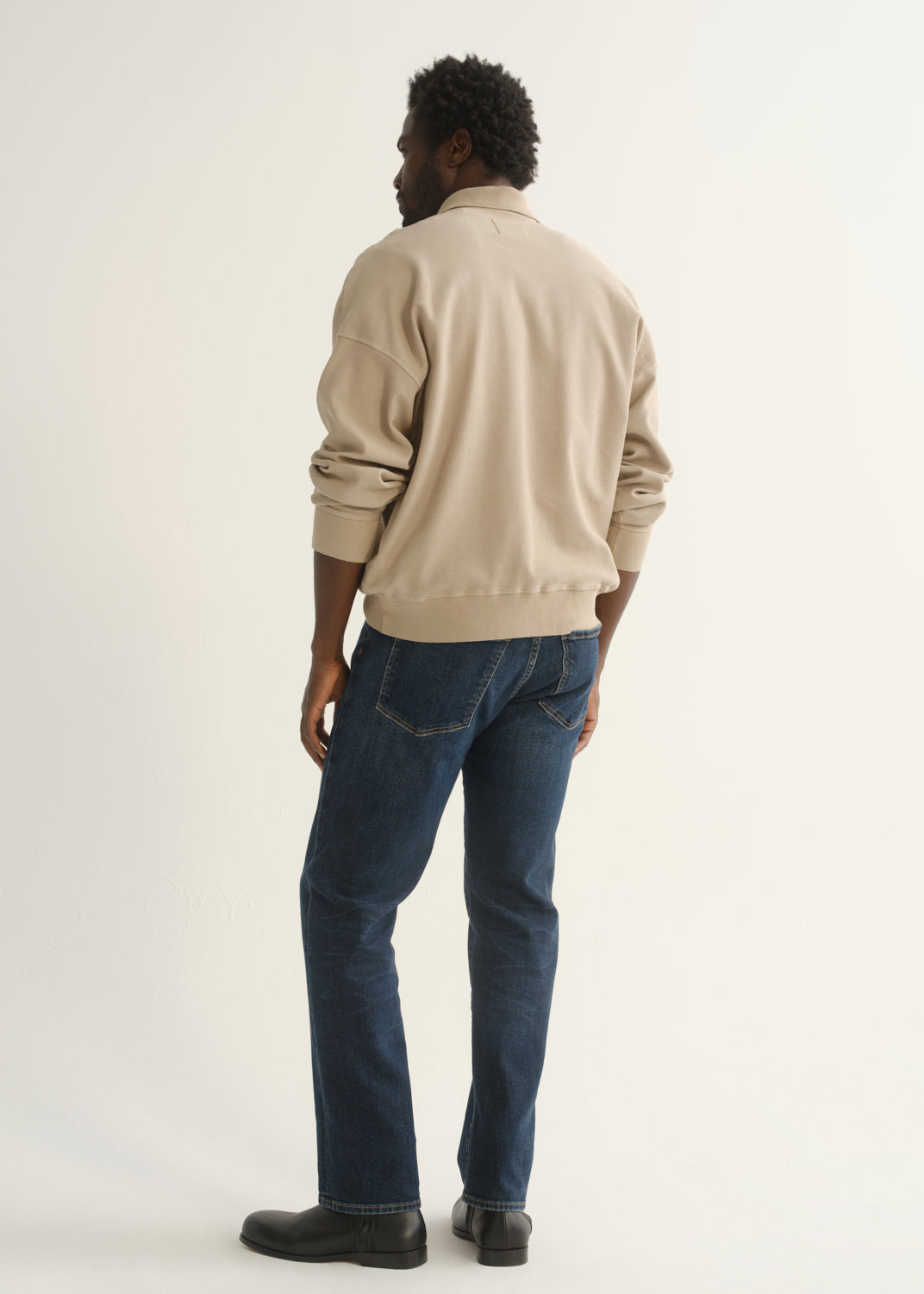 Elijah Straight Cashmere Denim in Prospect on model