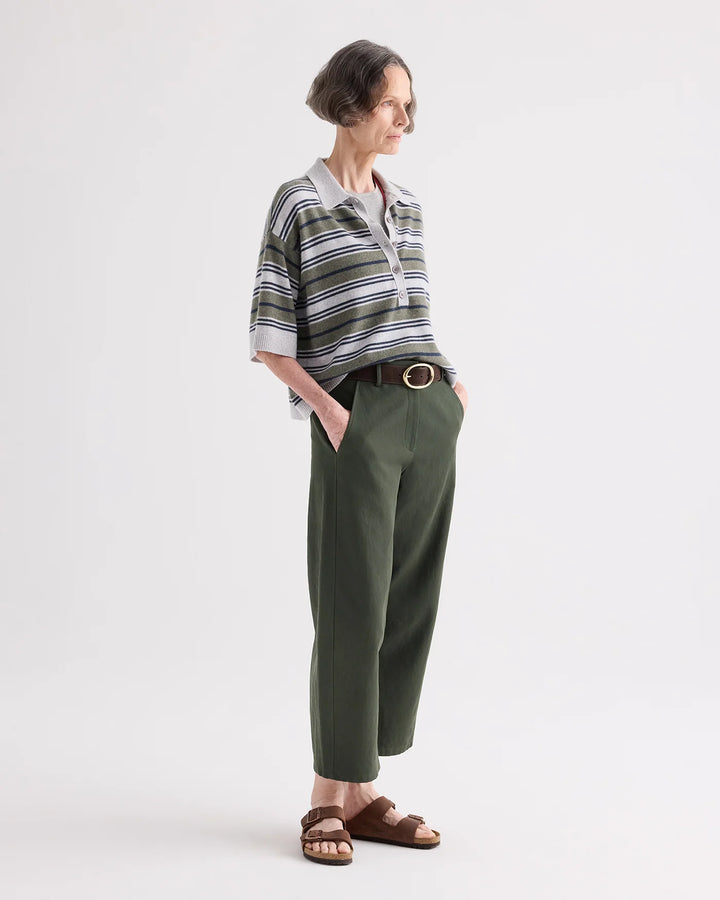 TWP - SS Polo Sweater w/ Stripes Moss/Night Sky/Light Grey