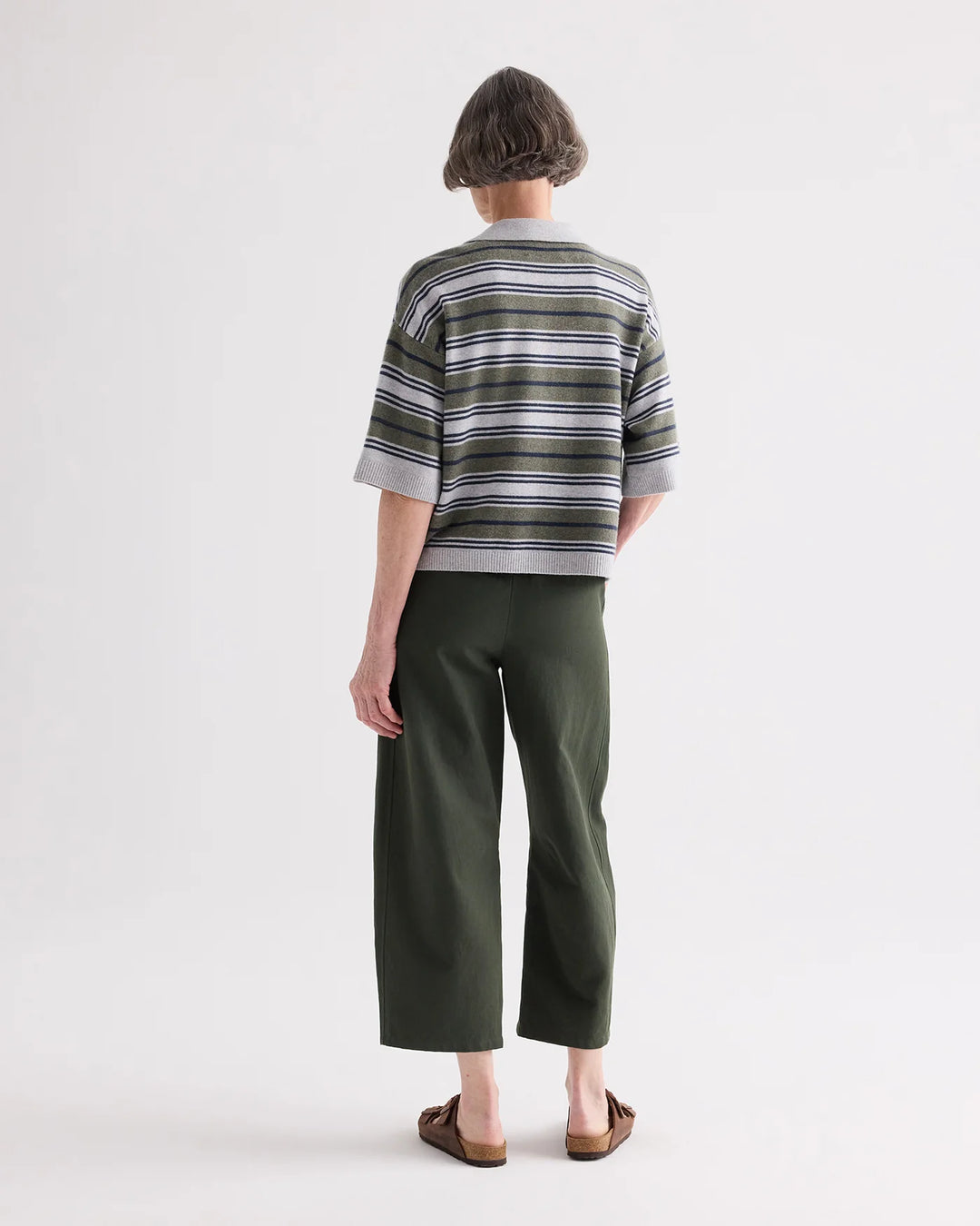 TWP - SS Polo Sweater w/ Stripes Moss/Night Sky/Light Grey