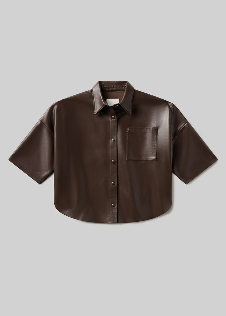 Citizens of Humanity - Frances Chocolate Cropped Cape Leather Button-Up