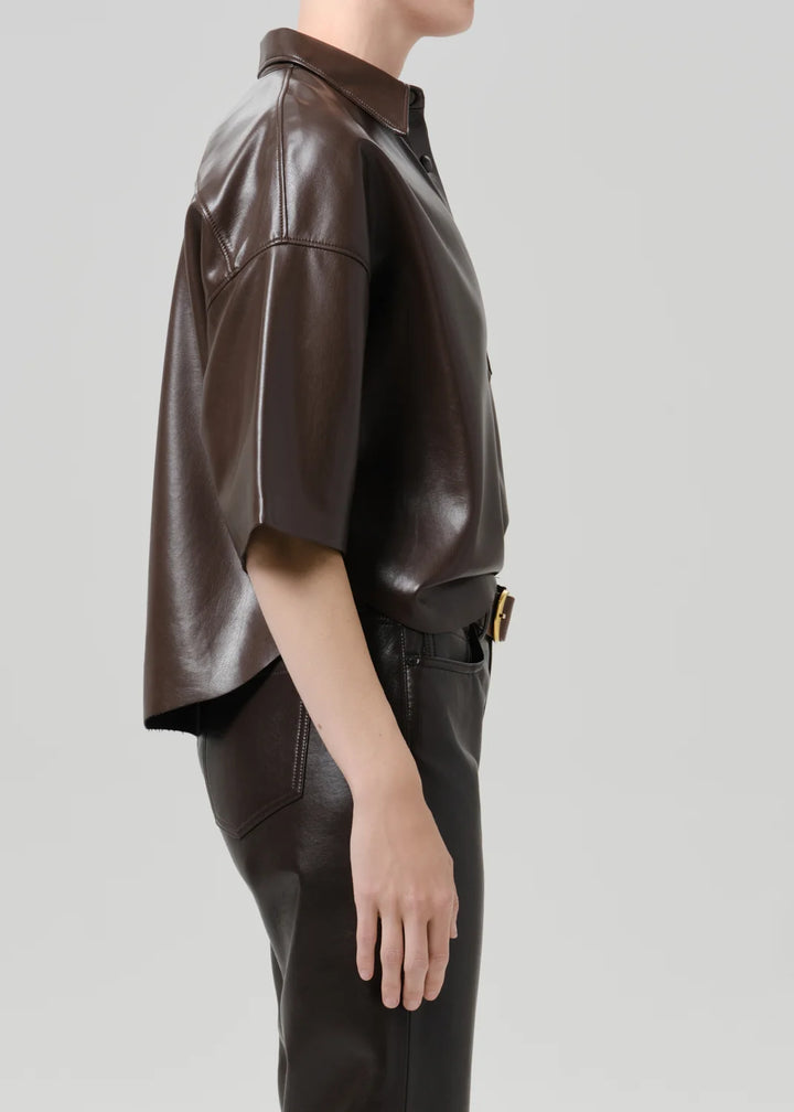 Citizens of Humanity - Frances Chocolate Cropped Cape Leather Button-Up