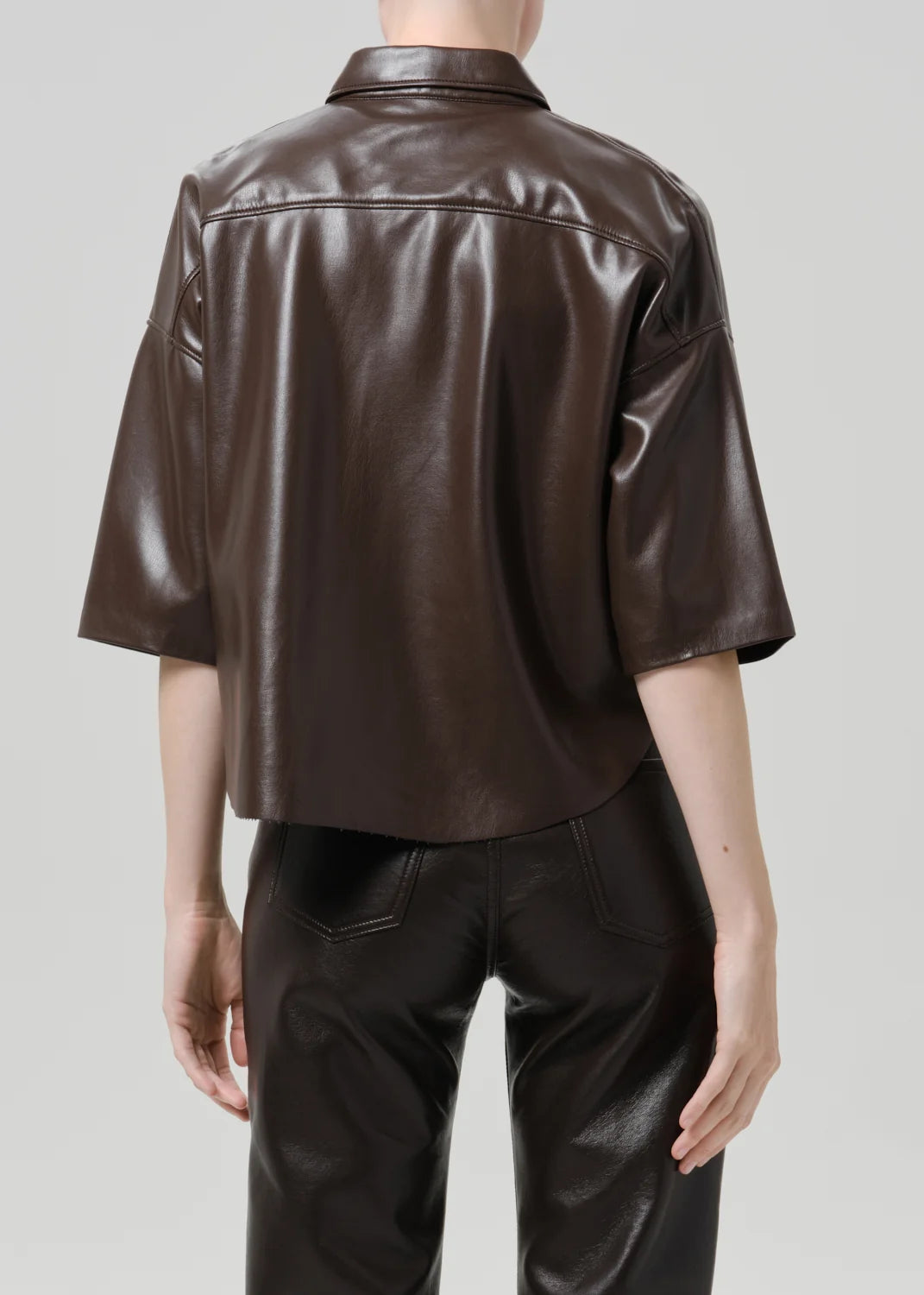 Citizens of Humanity - Frances Chocolate Cropped Cape Leather Button-Up