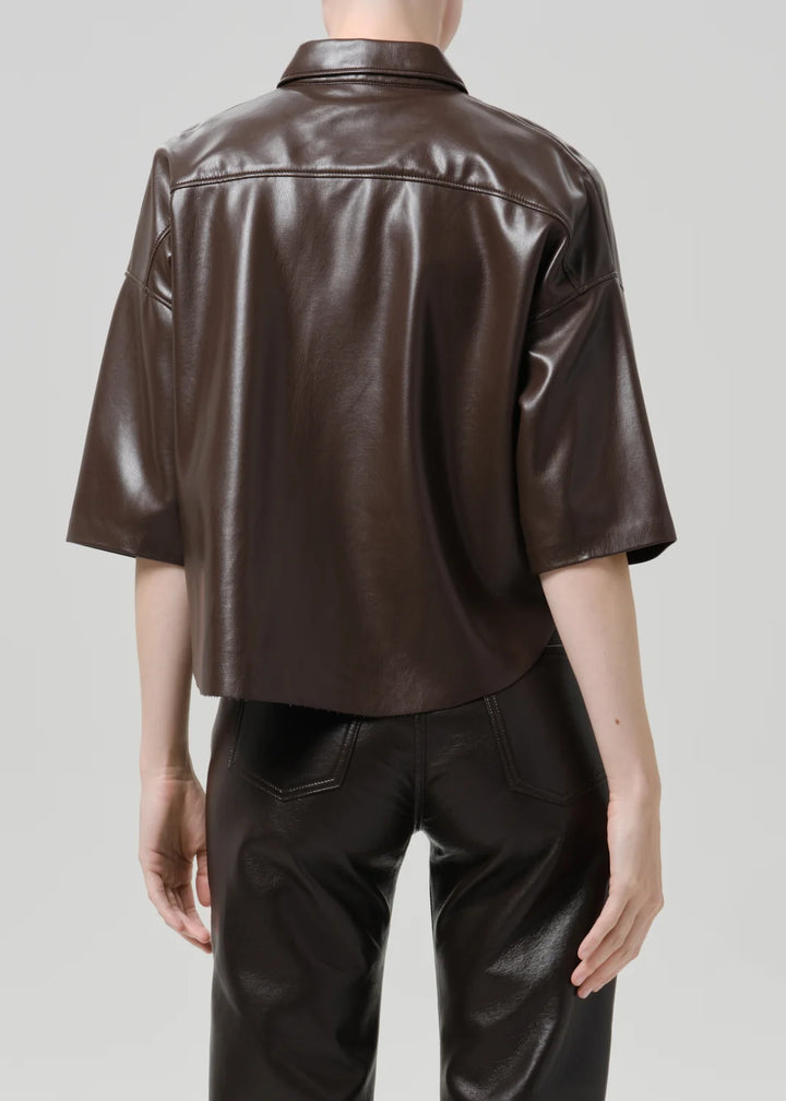 Citizens of Humanity - Frances Chocolate Cropped Cape Leather Button-Up
