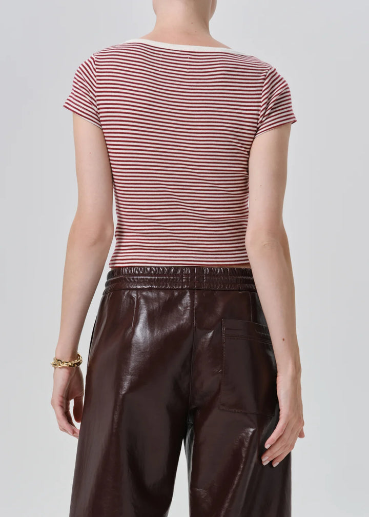 Citizens of Humanity - Baby Waffle Tee Burgundy Cream Stripe