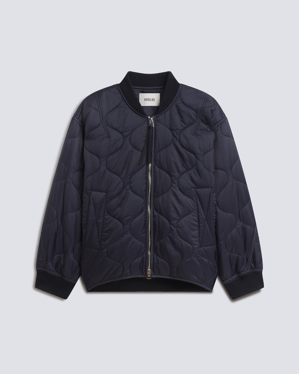 Agolde Isla Quilted Jacket in Ink flat lay