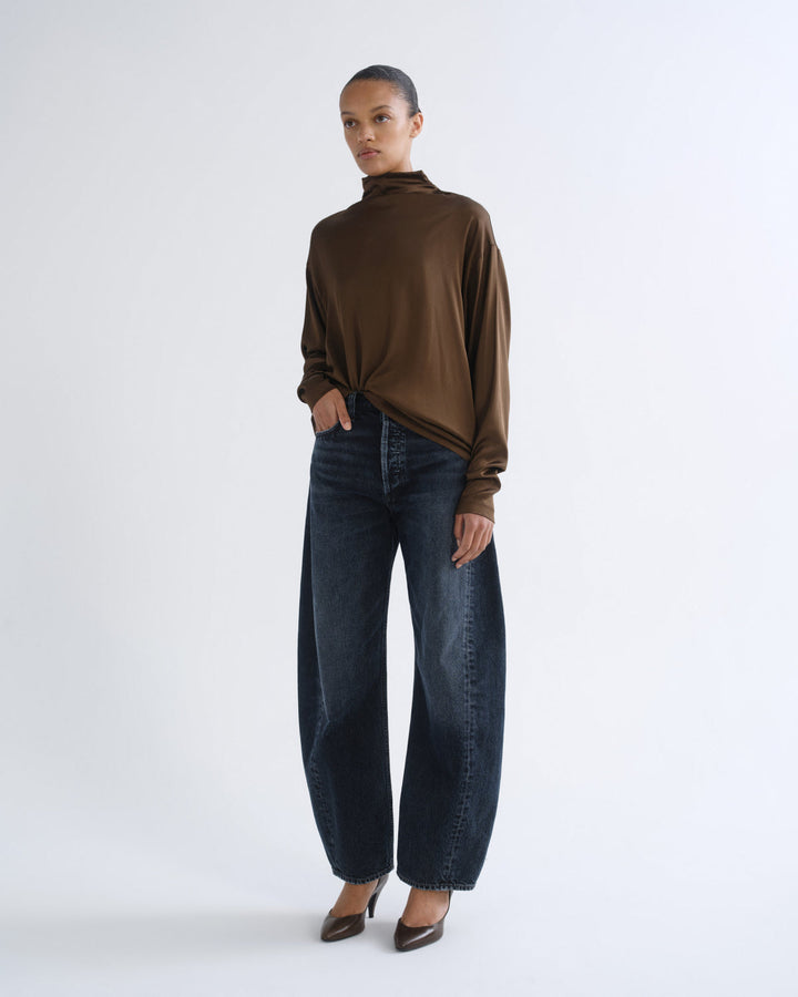 Agolde Bryony Top in Olive Brown three-quarter view