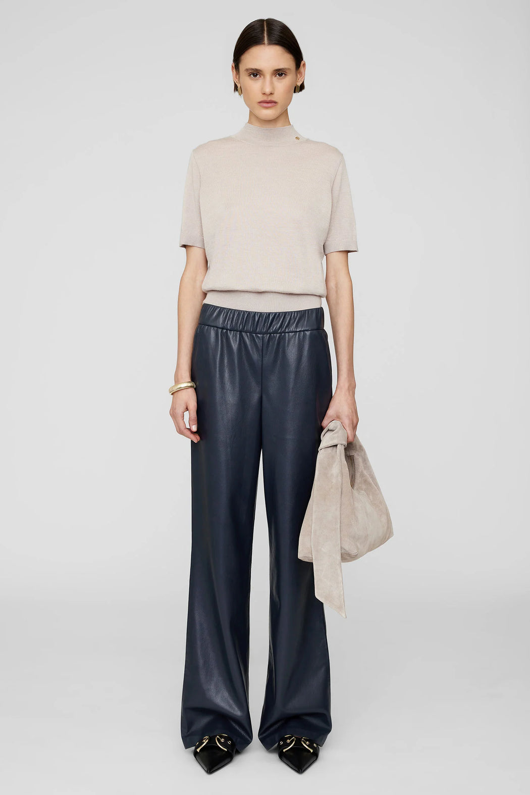 Anine Bing - Koa Pant in Navy Vegan Leather