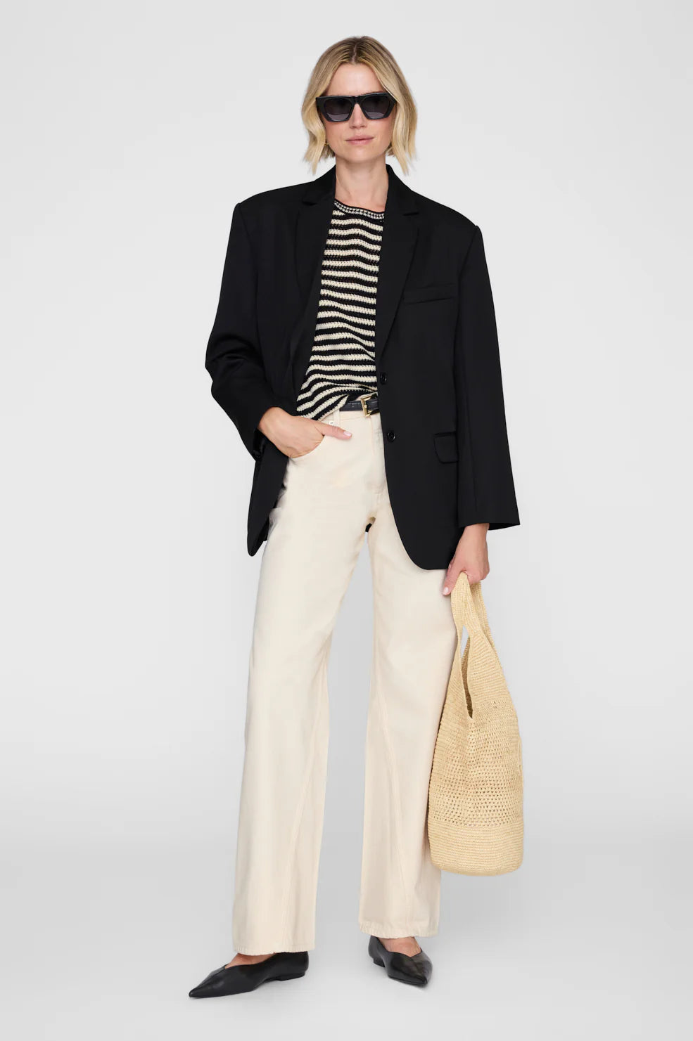 Anine Bing - Theo Sweater Black Ivory Stripe