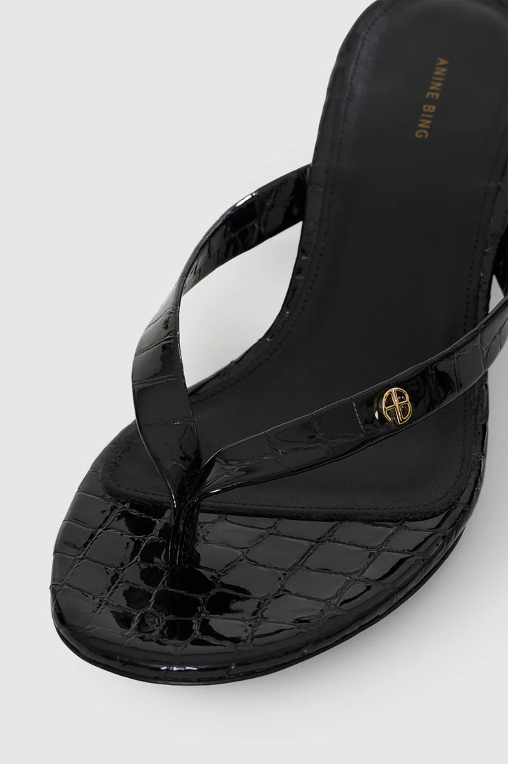 Anine Bing - Noelle Thong Heels in Embossed Black