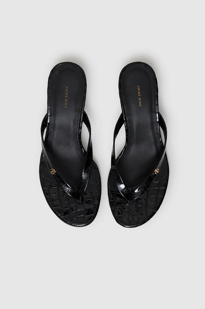 Anine Bing - Noelle Thong Heels in Embossed Black