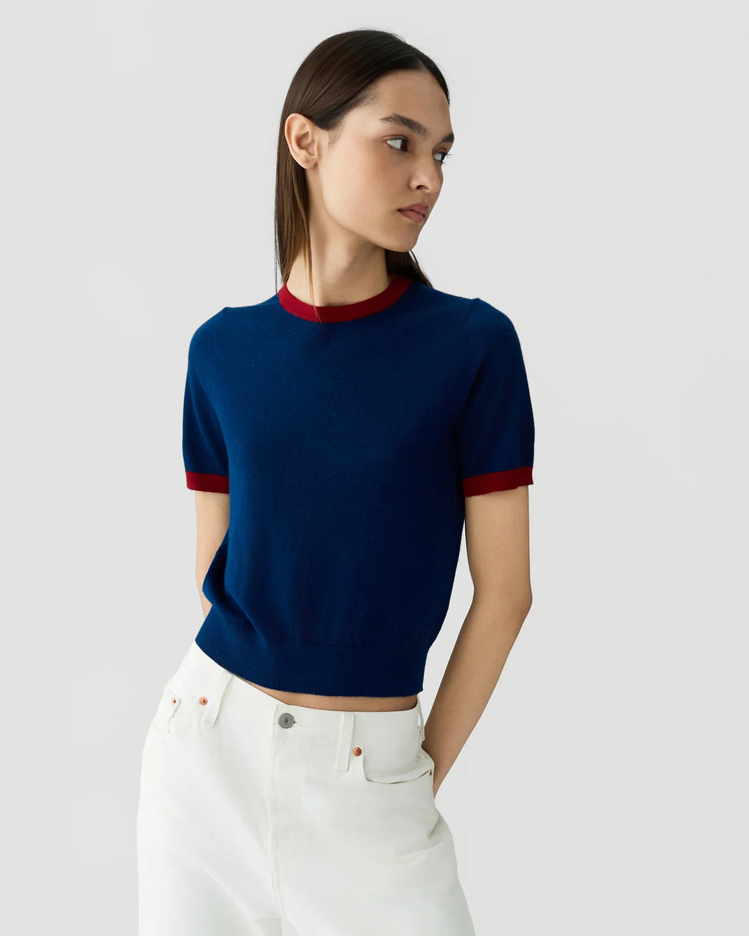 Guest in Residence - Airy Ringer Tee Navy Carmine