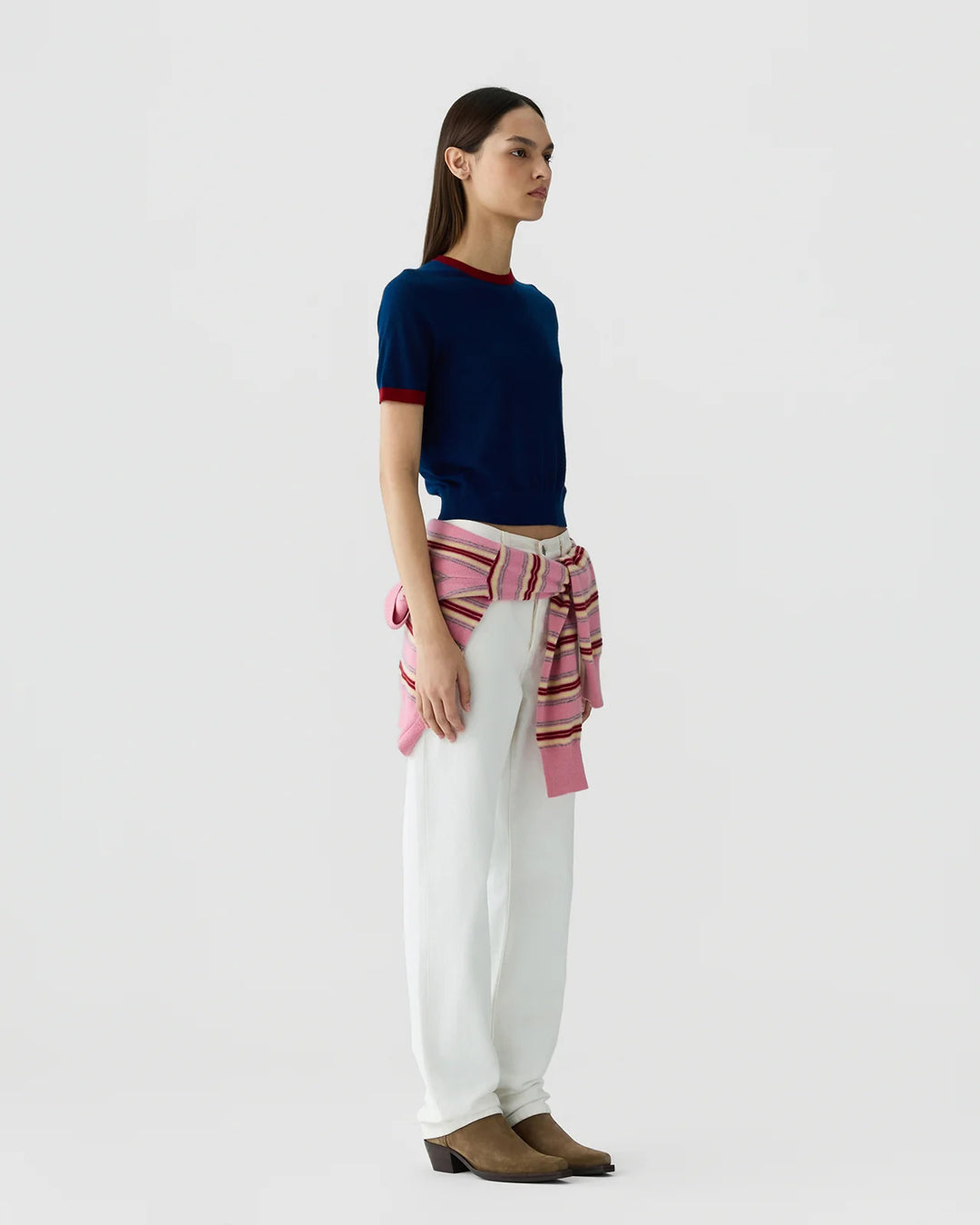 Guest in Residence - Airy Ringer Tee Navy Carmine