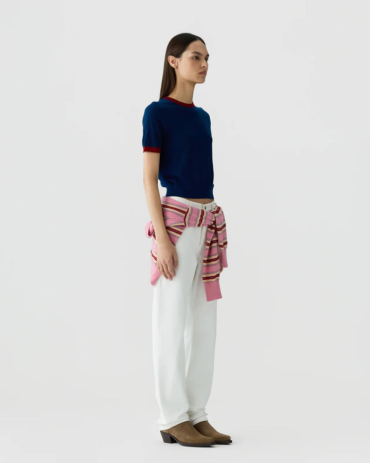 Guest in Residence - Airy Ringer Tee Navy Carmine