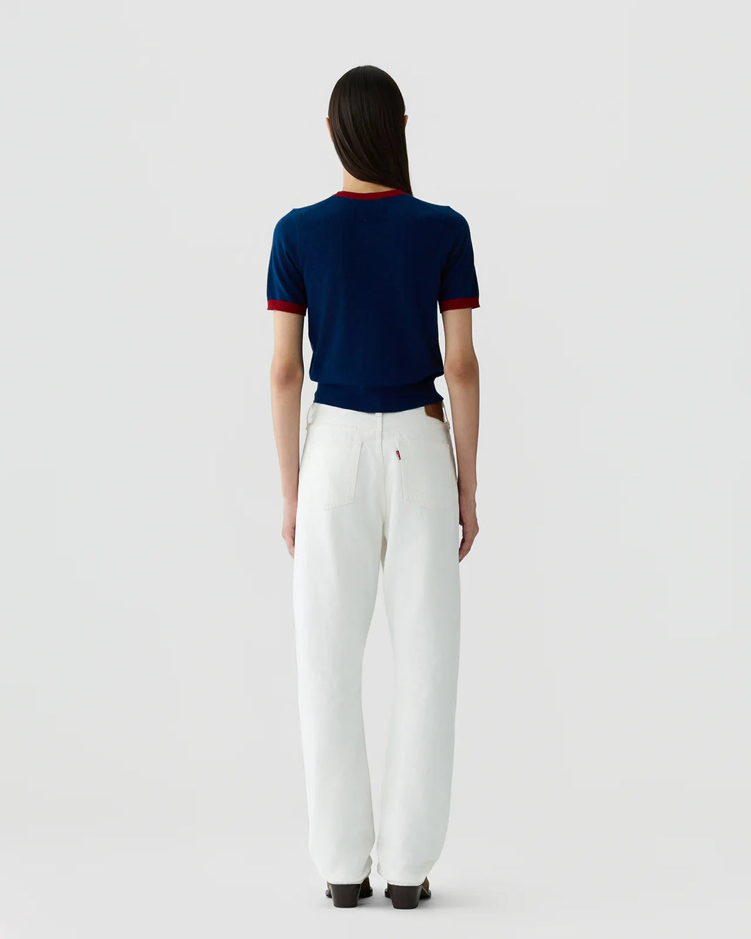 Guest in Residence - Airy Ringer Tee Navy Carmine