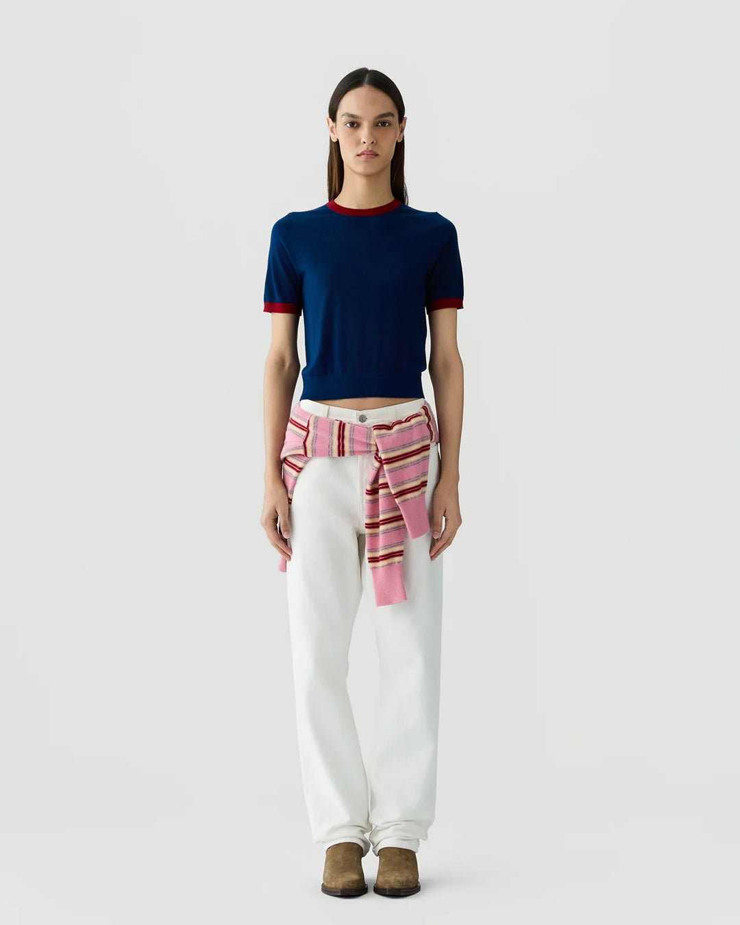 Guest in Residence - Airy Ringer Tee Navy Carmine