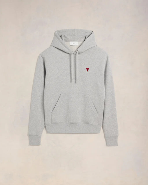 AMI PARIS - Heather Grey Red Ami De Coeur Hoodie