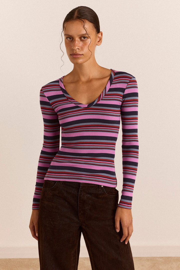 Damson Madder - Arles Viola Stripe Tee - Kalifornia Jean Bar