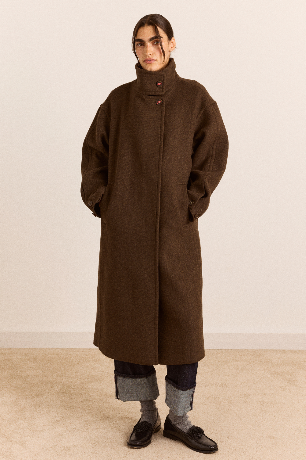 Damson Madder - Agnes Wool Coat in Chocolate - Kalifornia Jean Bar