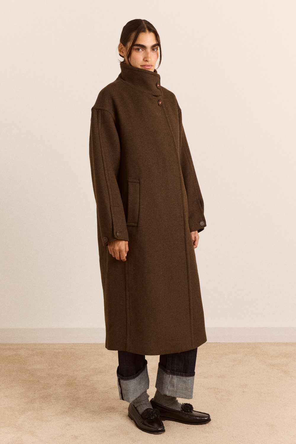 Damson Madder - Agnes Wool Coat in Chocolate - Kalifornia Jean Bar