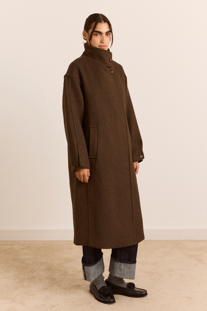 Damson Madder - Agnes Wool Coat in Chocolate - Kalifornia Jean Bar