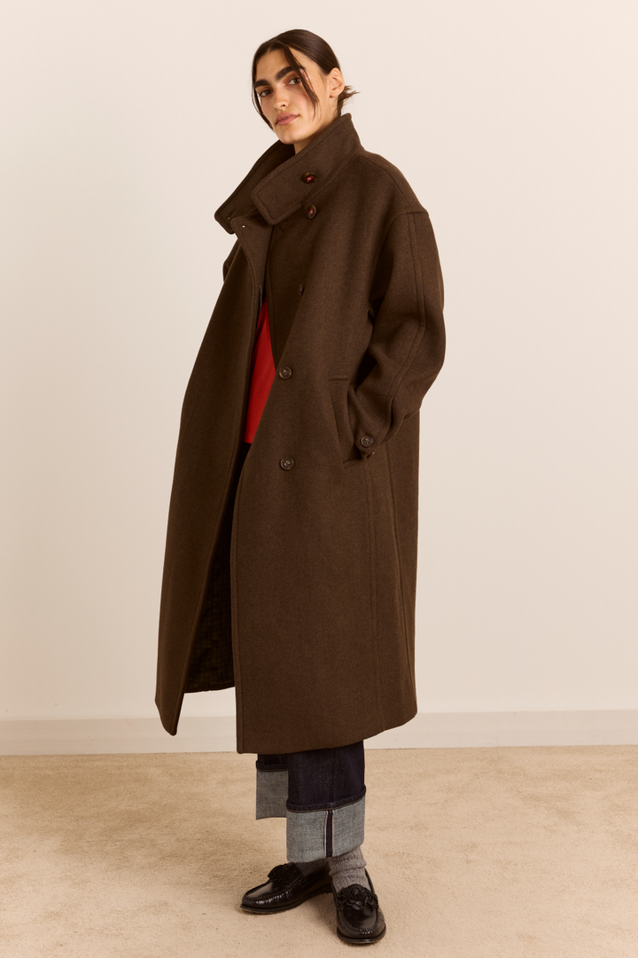 Damson Madder - Agnes Wool Coat in Chocolate - Kalifornia Jean Bar