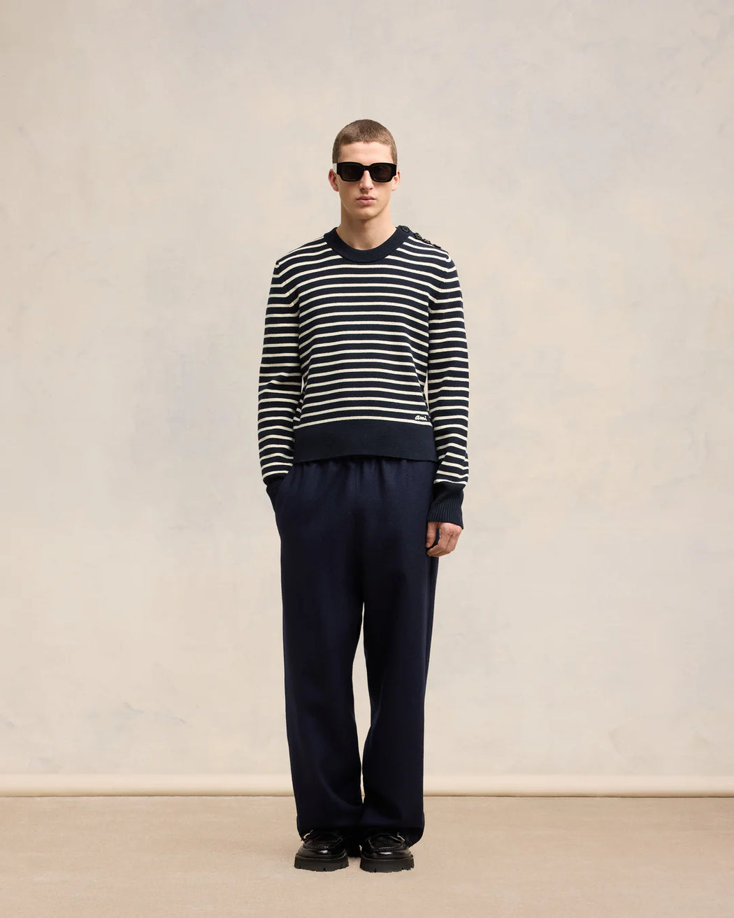 AMI Paris - Navy Blue/Off White Striped Sailor Sweater