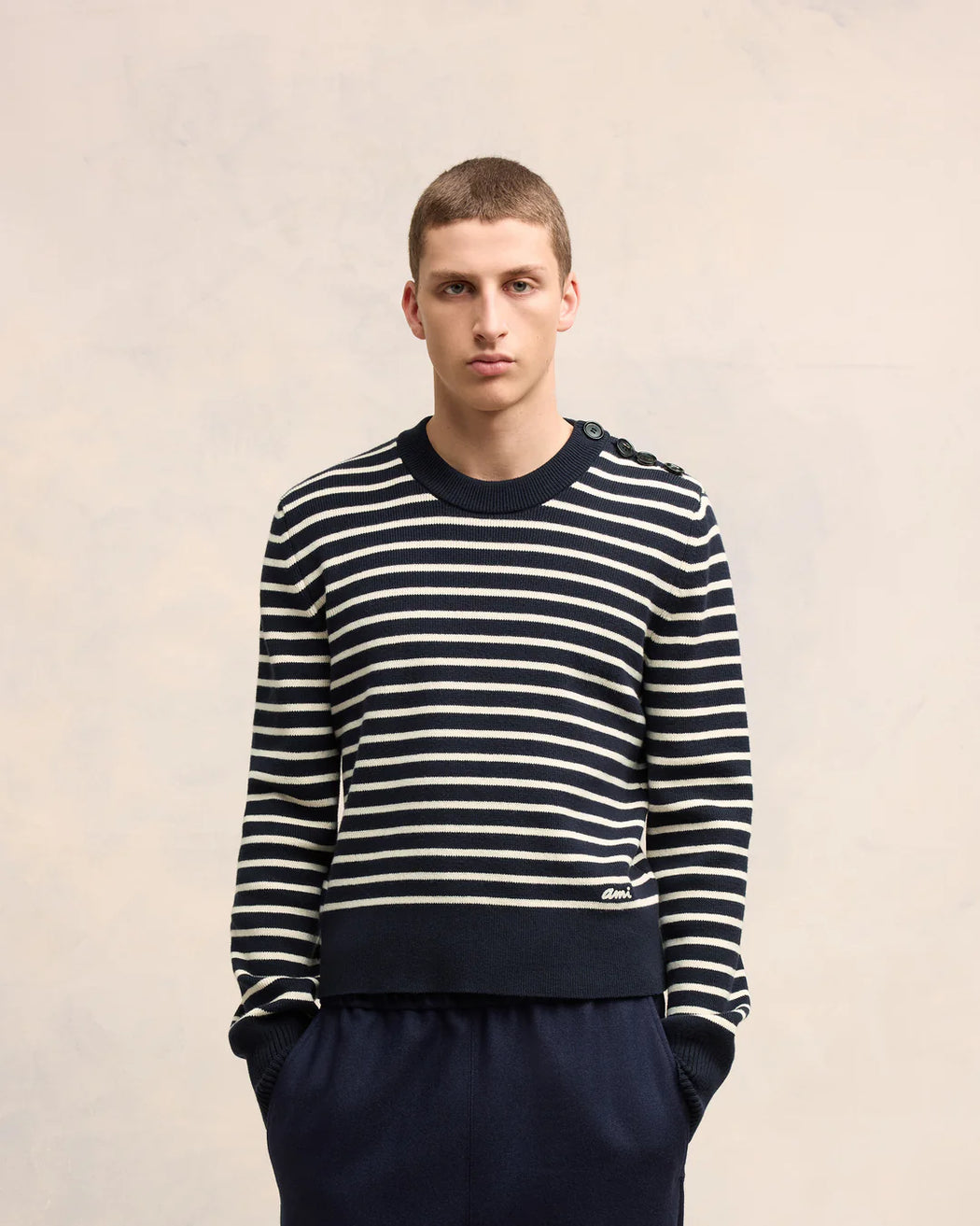 AMI Paris - Navy Blue/Off White Striped Sailor Sweater