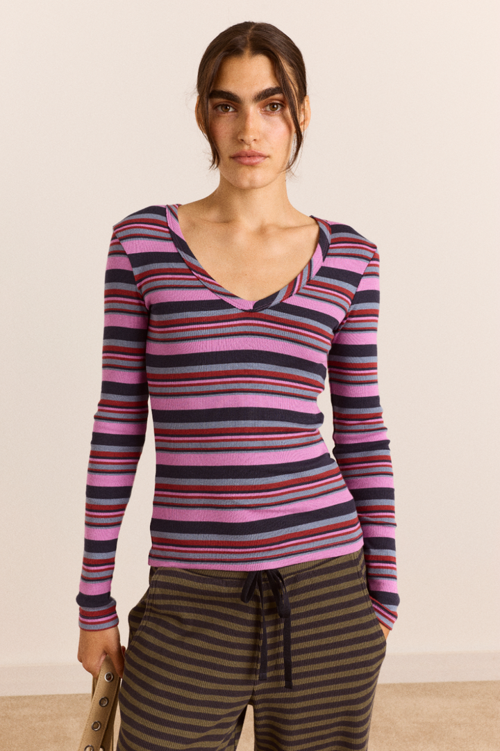 Damson Madder - Arles Viola Stripe Tee - Kalifornia Jean Bar