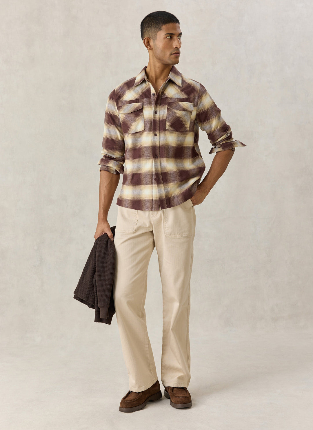 Percival Ashe check shirt with light trousers