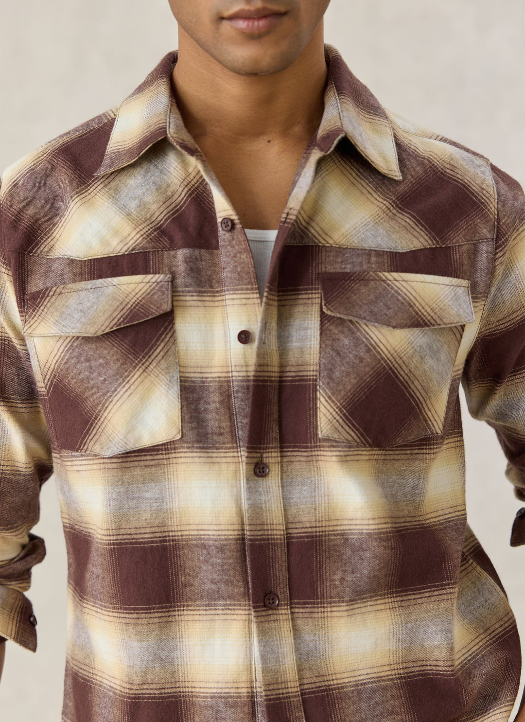 Percival Ashe check shirt flap pocket detail