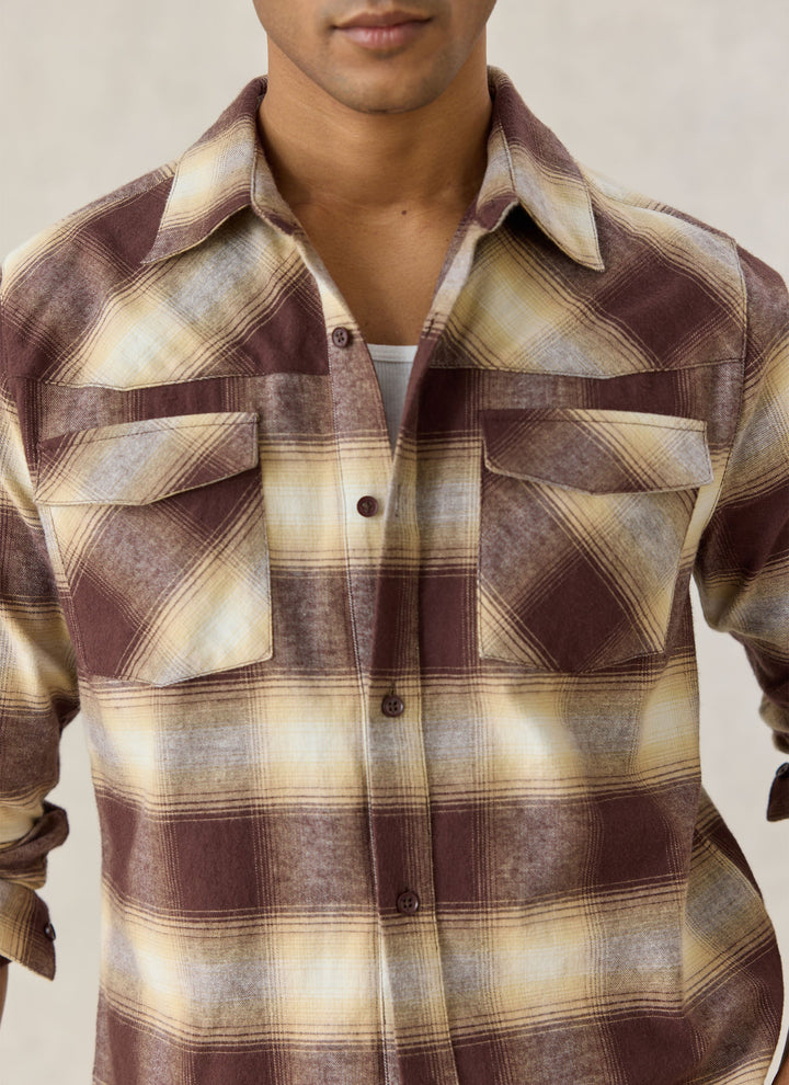 Percival Ashe check shirt flap pocket detail