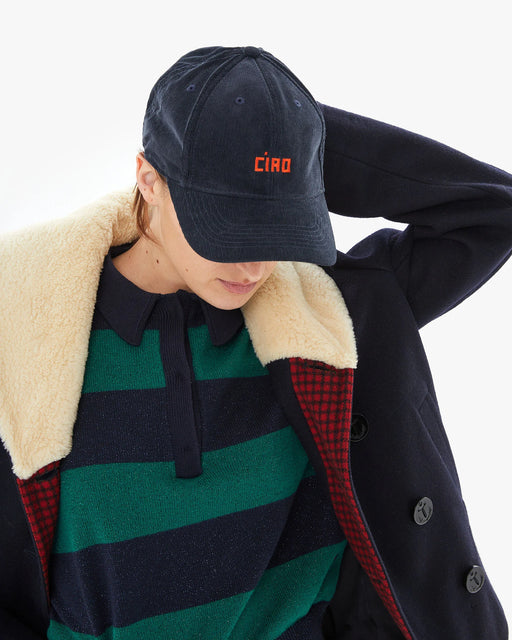 Clare V. - Navy Corduroy Bright Poppy Ciao Baseball Hat