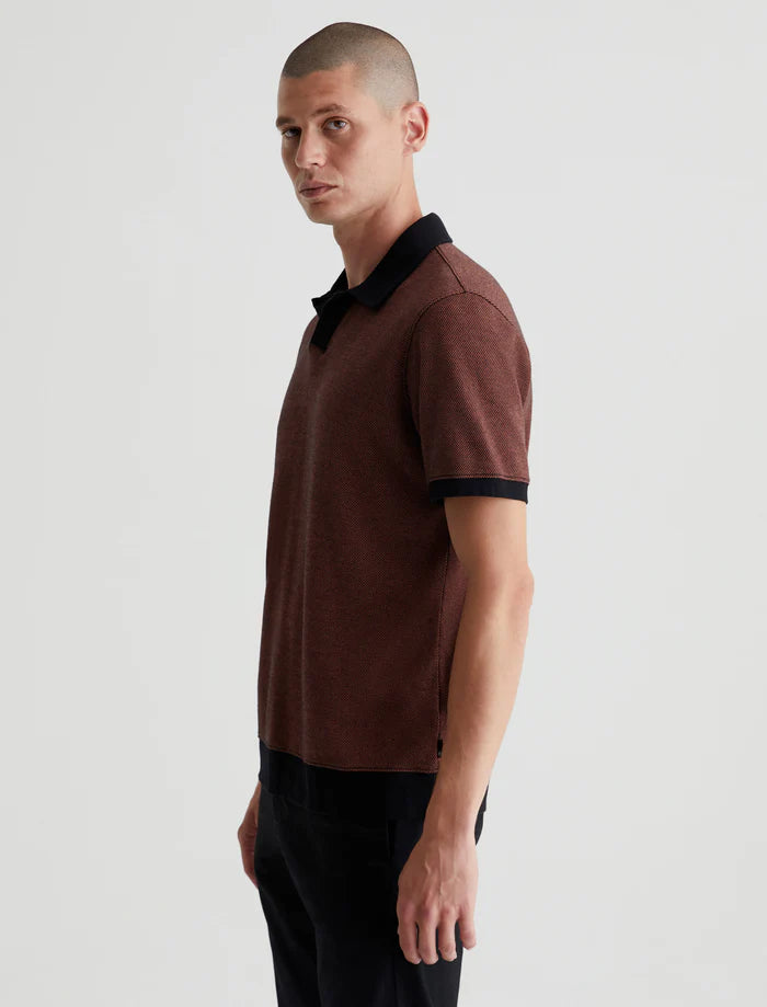 AG Denim - Cinnamon/Black Check Bryce Johnny Collar Polo