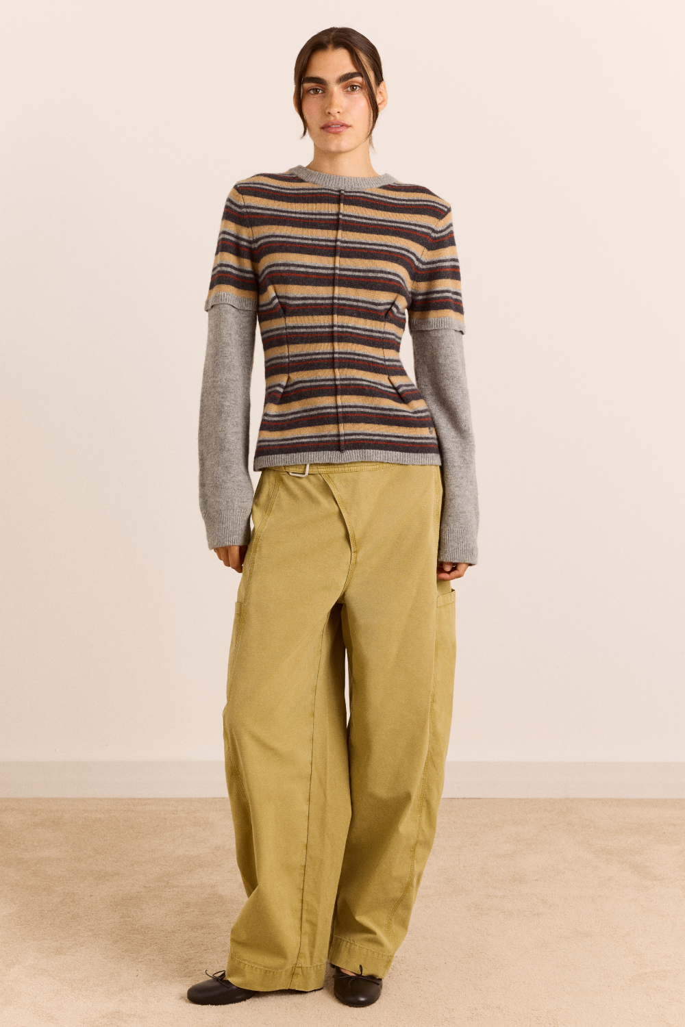 Damson Madder - Clara Striped Double Sleeve Merino Wool Jumper - Kalifornia Jean Bar