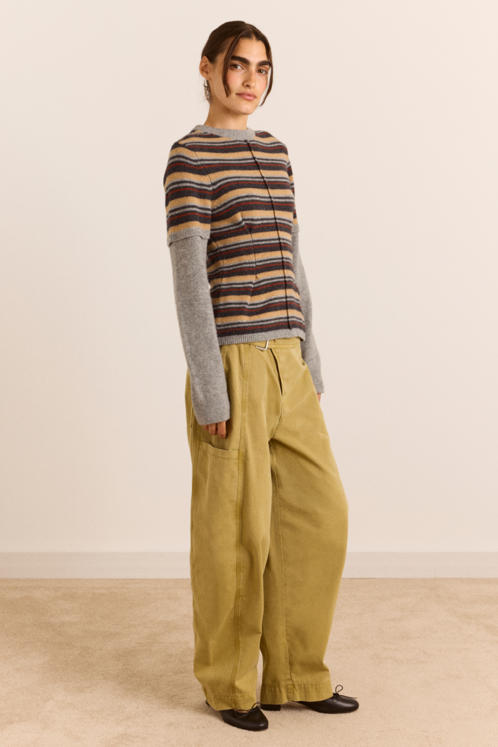 Damson Madder - Clara Striped Double Sleeve Merino Wool Jumper - Kalifornia Jean Bar