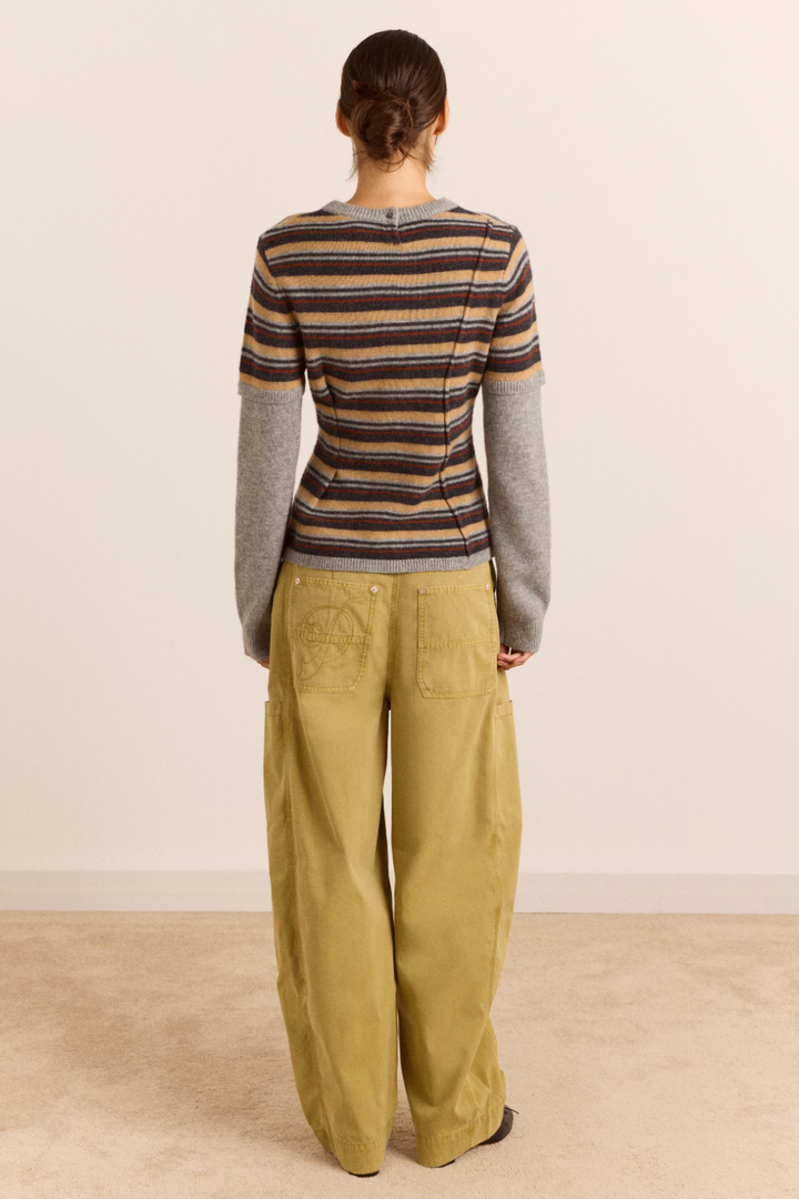 Damson Madder - Clara Striped Double Sleeve Merino Wool Jumper - Kalifornia Jean Bar