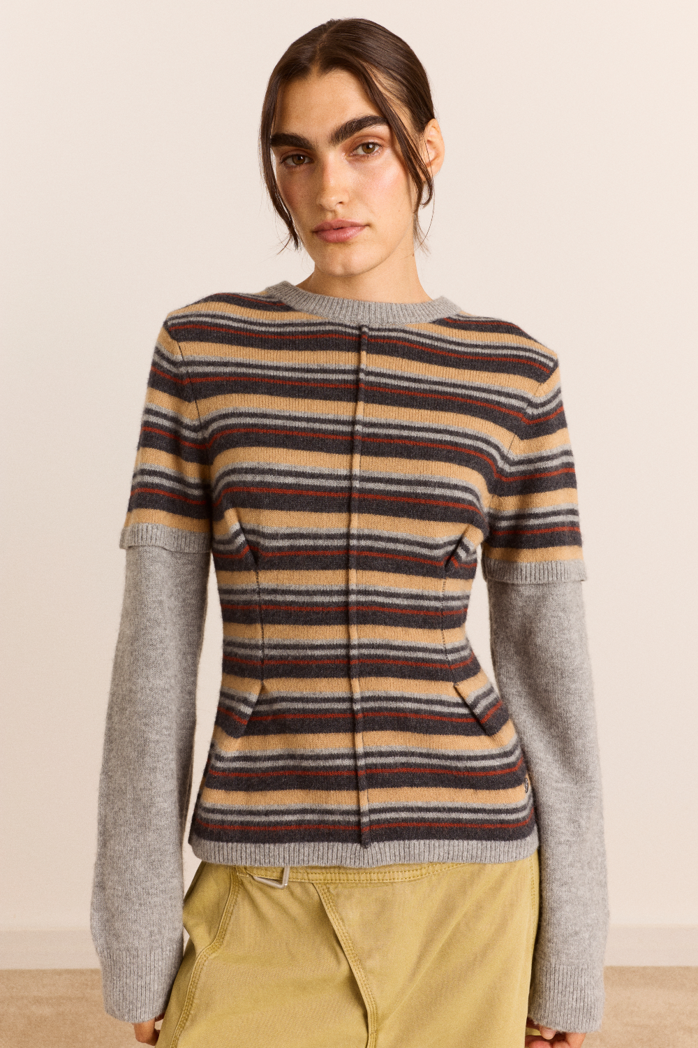 Damson Madder - Clara Striped Double Sleeve Merino Wool Jumper - Kalifornia Jean Bar