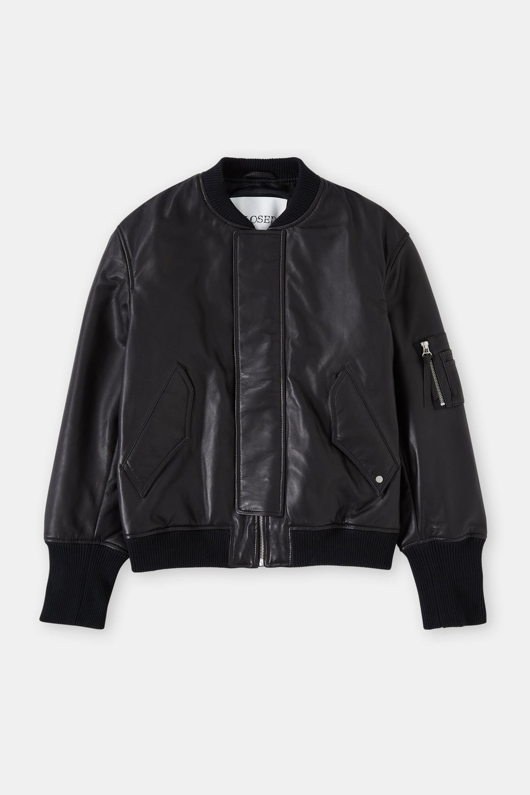 Closed - Classic Leather Bomber Jacket in Black