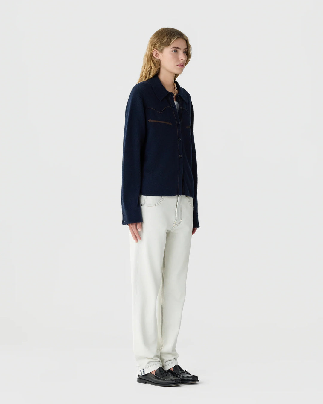 Guest in Residence - Midnight Western Shirt Cropped Cashmere