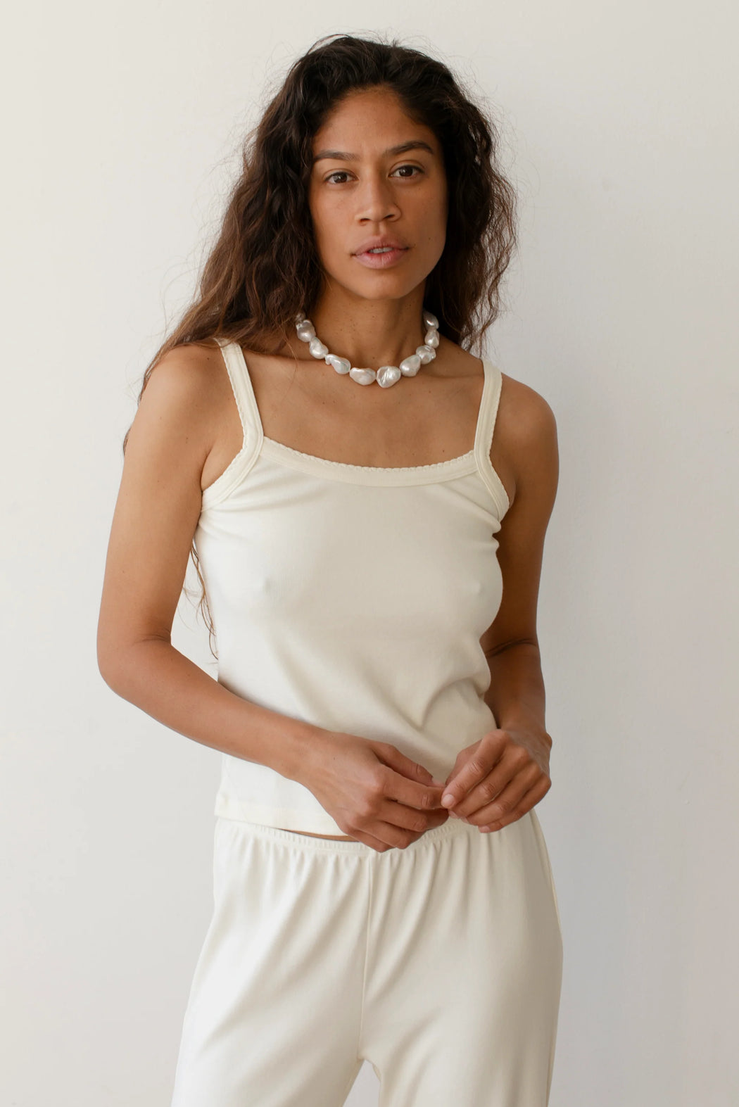 DONNI - Creme Baby Rib Scallop Tank