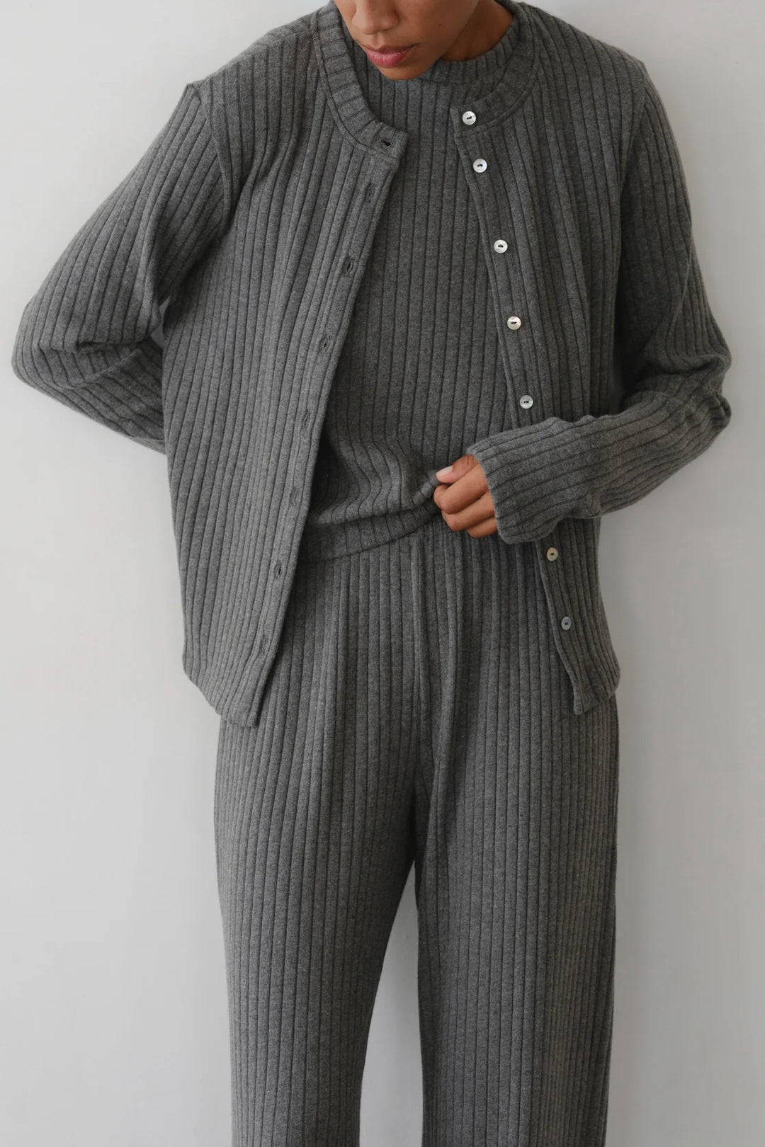 Donni - Charcoal Grey Sweater Rib Cardi