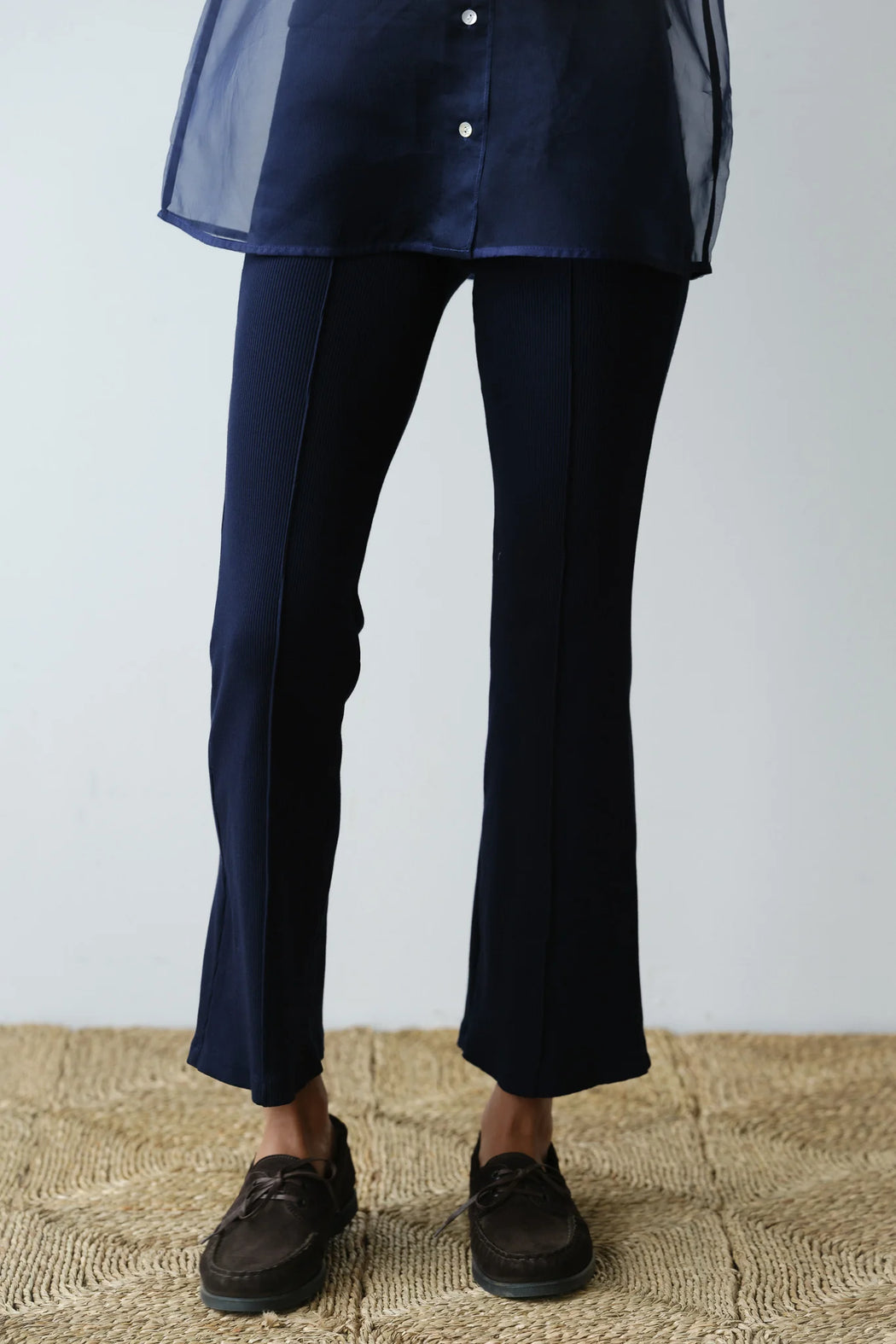 Donni - Navy Rib Kick Flare Pant