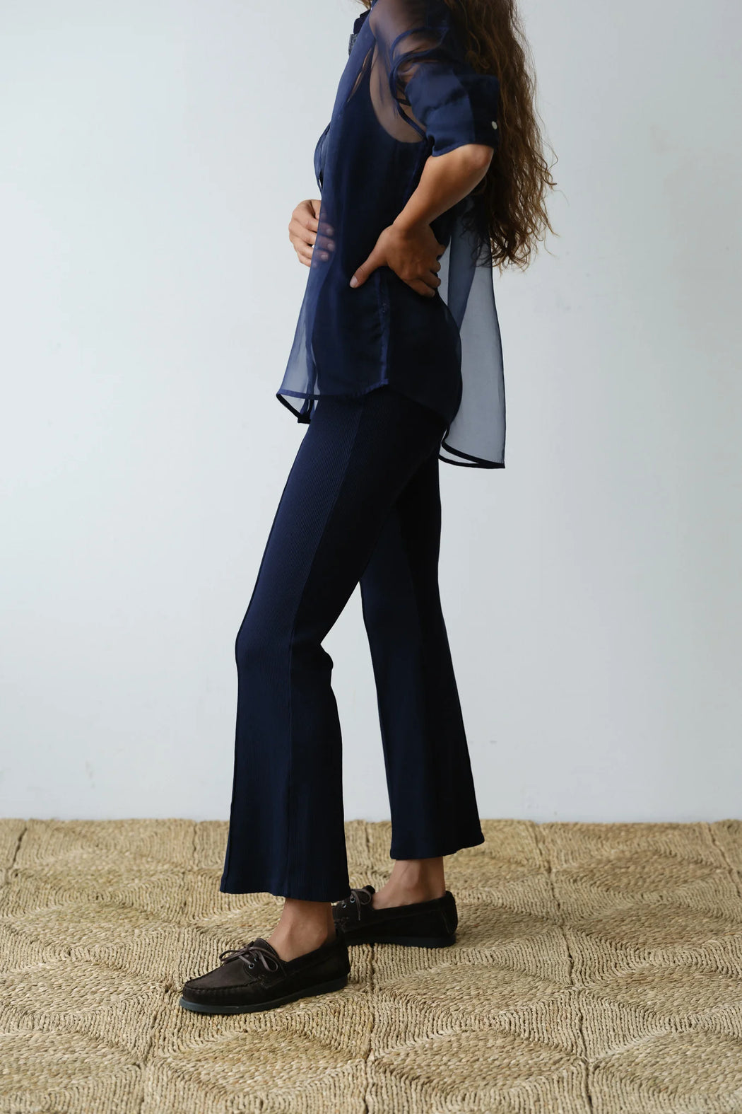 Donni - Navy Rib Kick Flare Pant